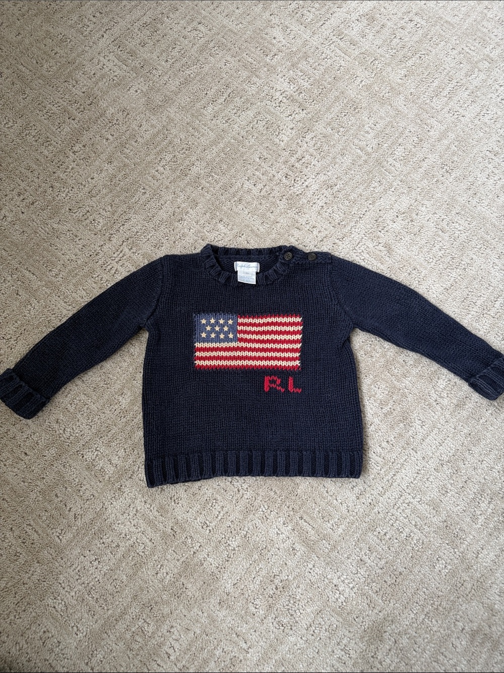 Ralph Lauren Navy Knit Sweater with Flag Motif - 18months